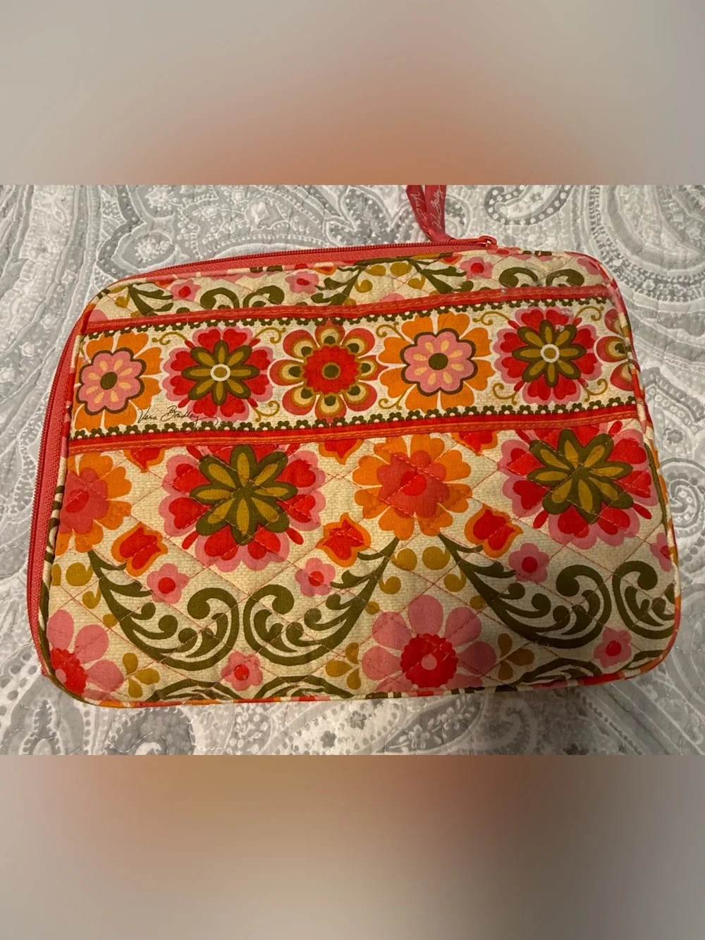 Vera Bradley Pink Orange Floral Tablet Quilted Pouch